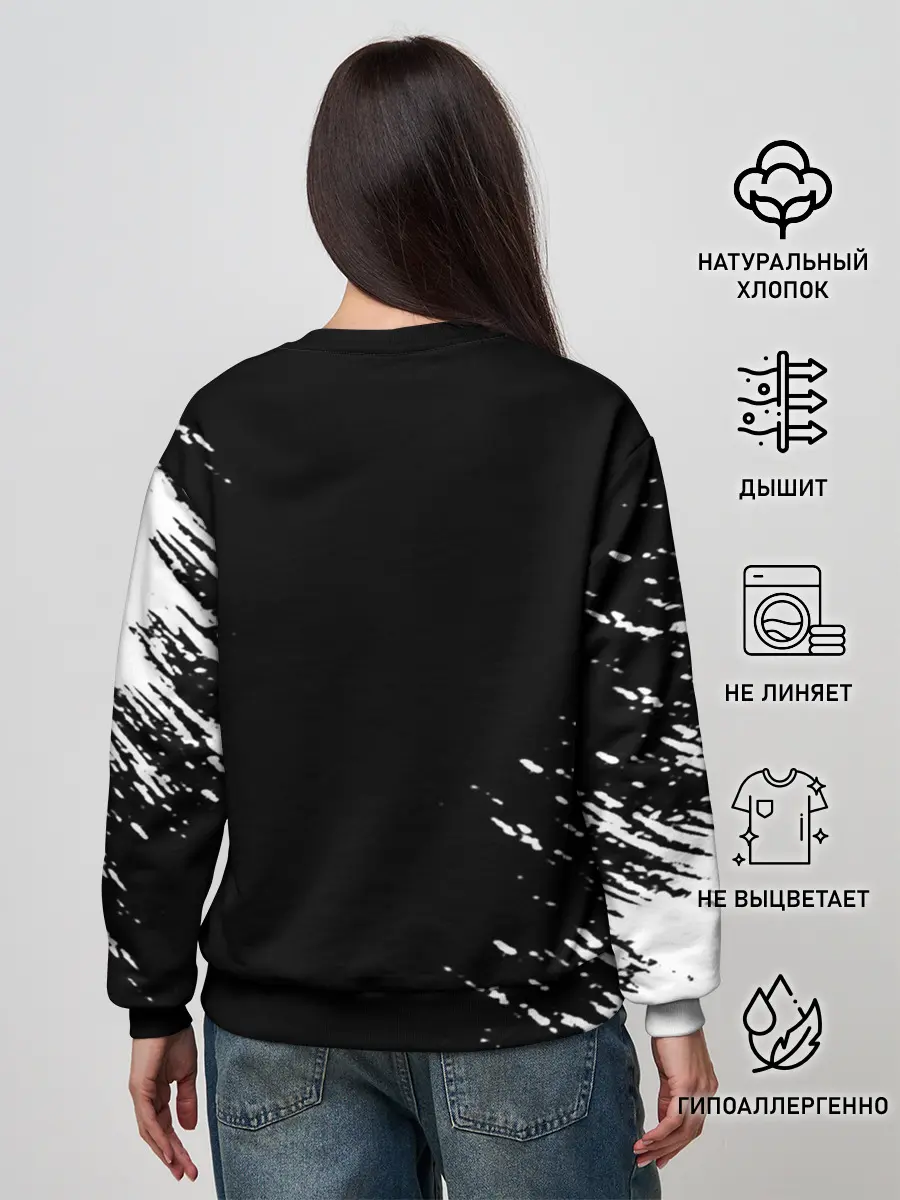 Женский свитшот / Белый логотип Черный клевер на черном