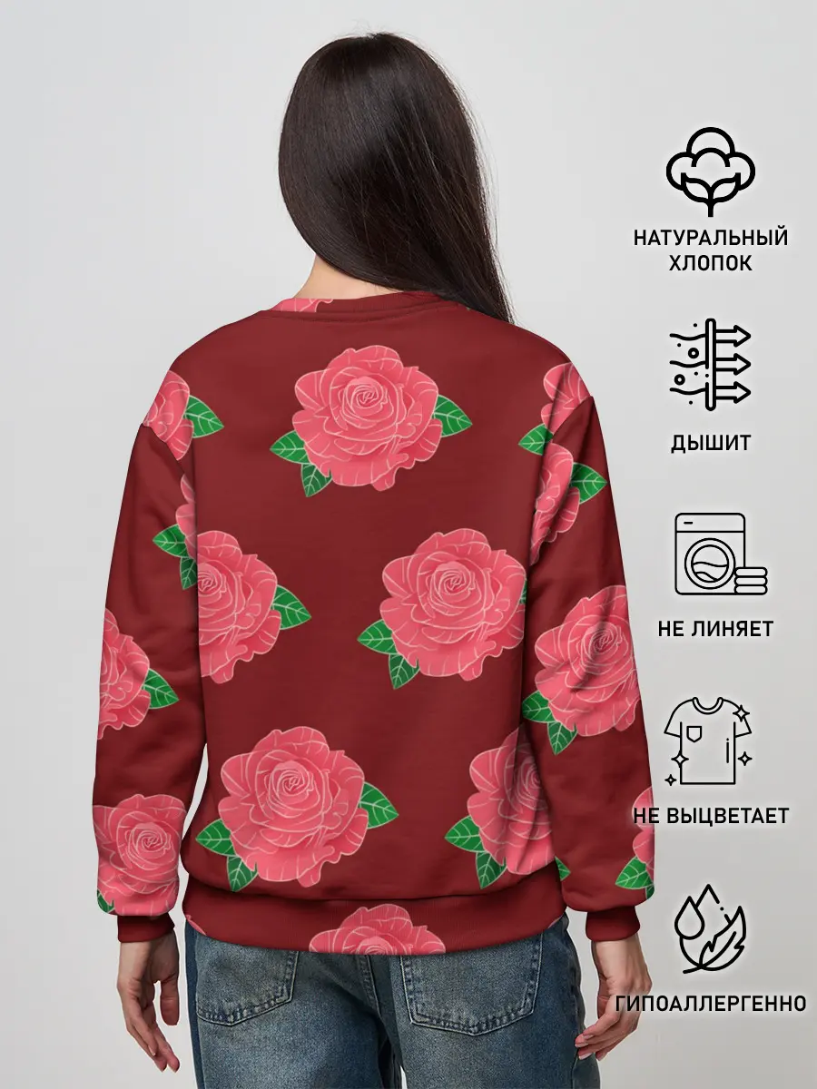 Женский свитшот / Розы на красном