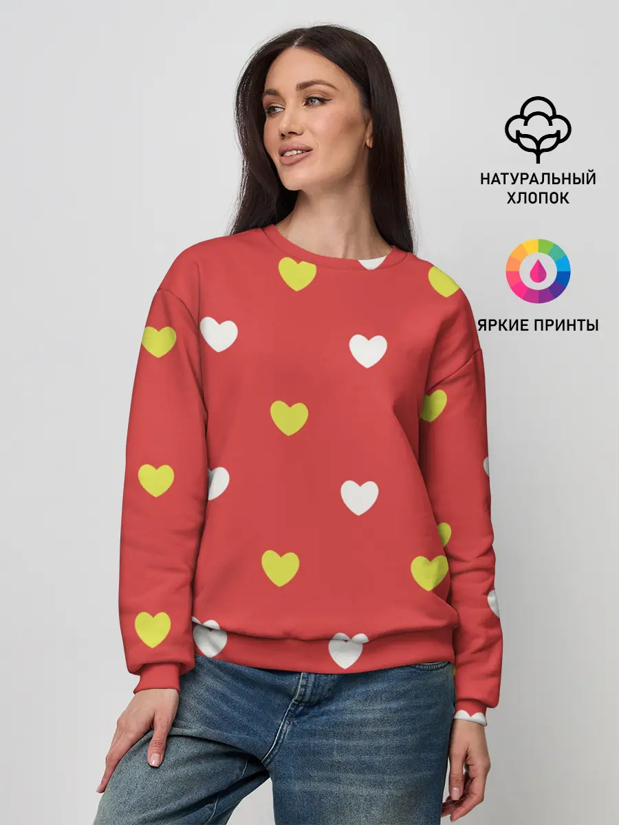 Женский свитшот / Сердечки на красном паттерн