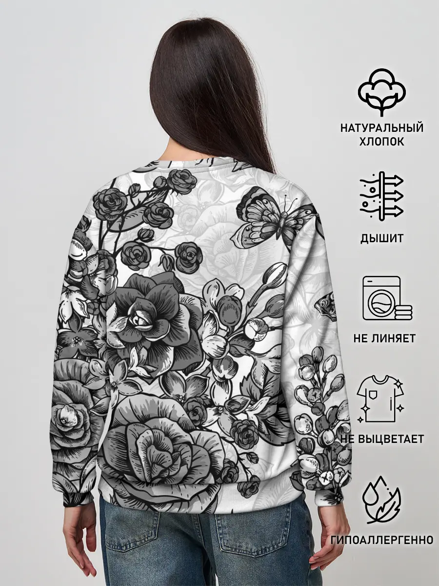 Женский свитшот / РОЗЫ | ROSES | БАБОЧКИ