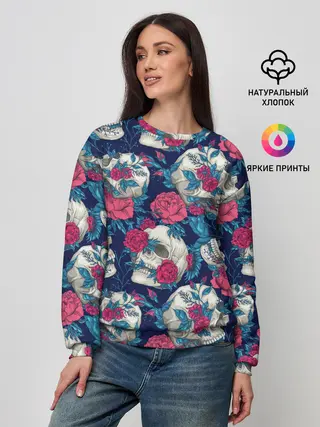 Женский свитшот / Реалистичные черепа с розами