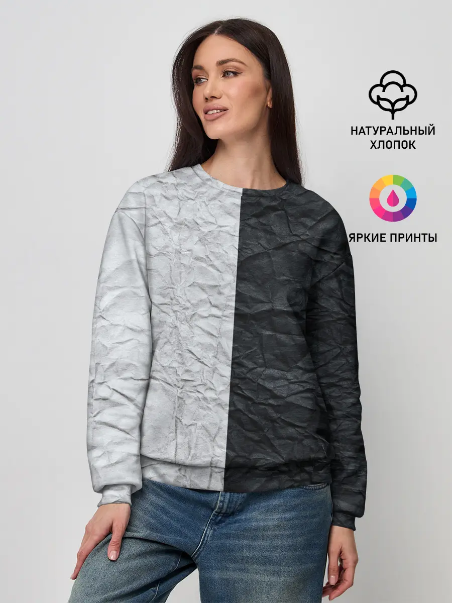 Женский свитшот / Мятая Черно-Белая Бумага