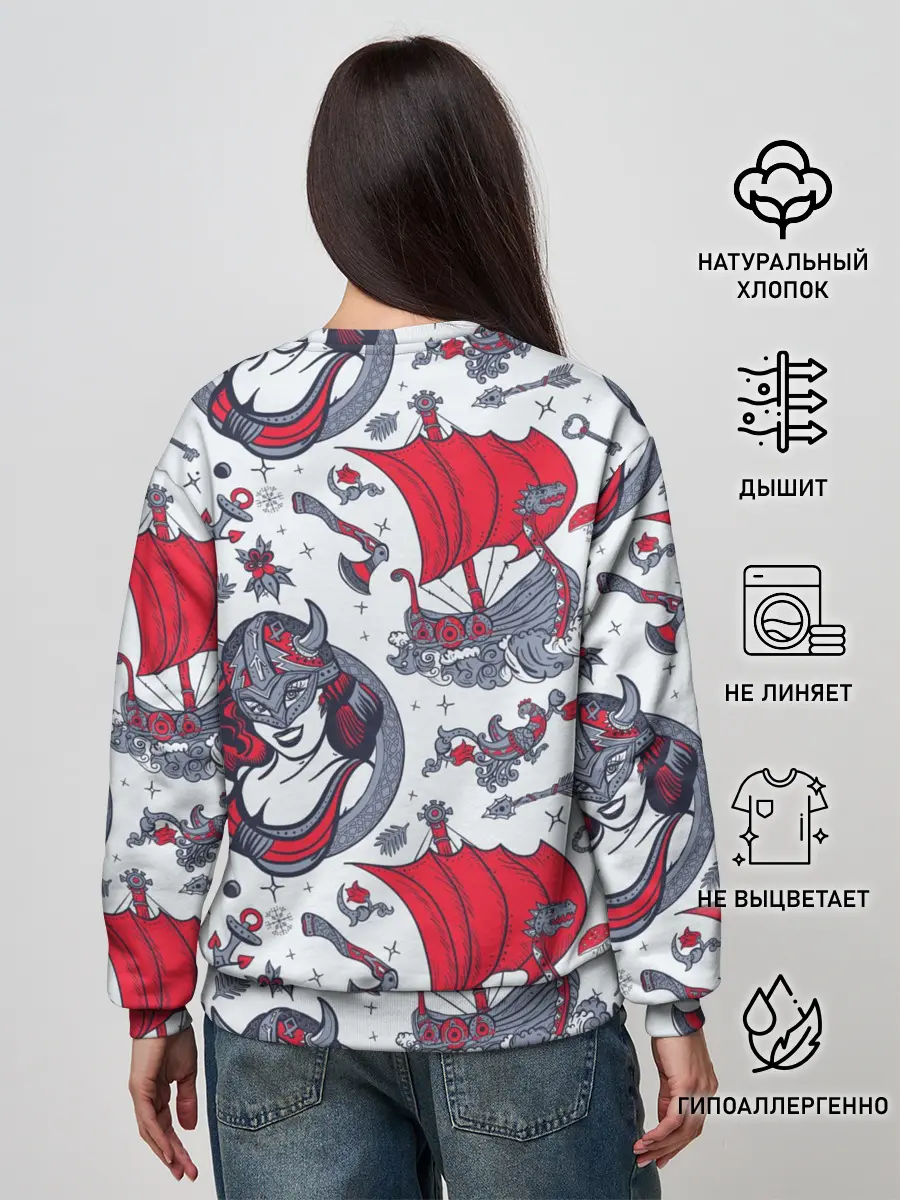 Женский свитшот / Корабли и девушка викинг