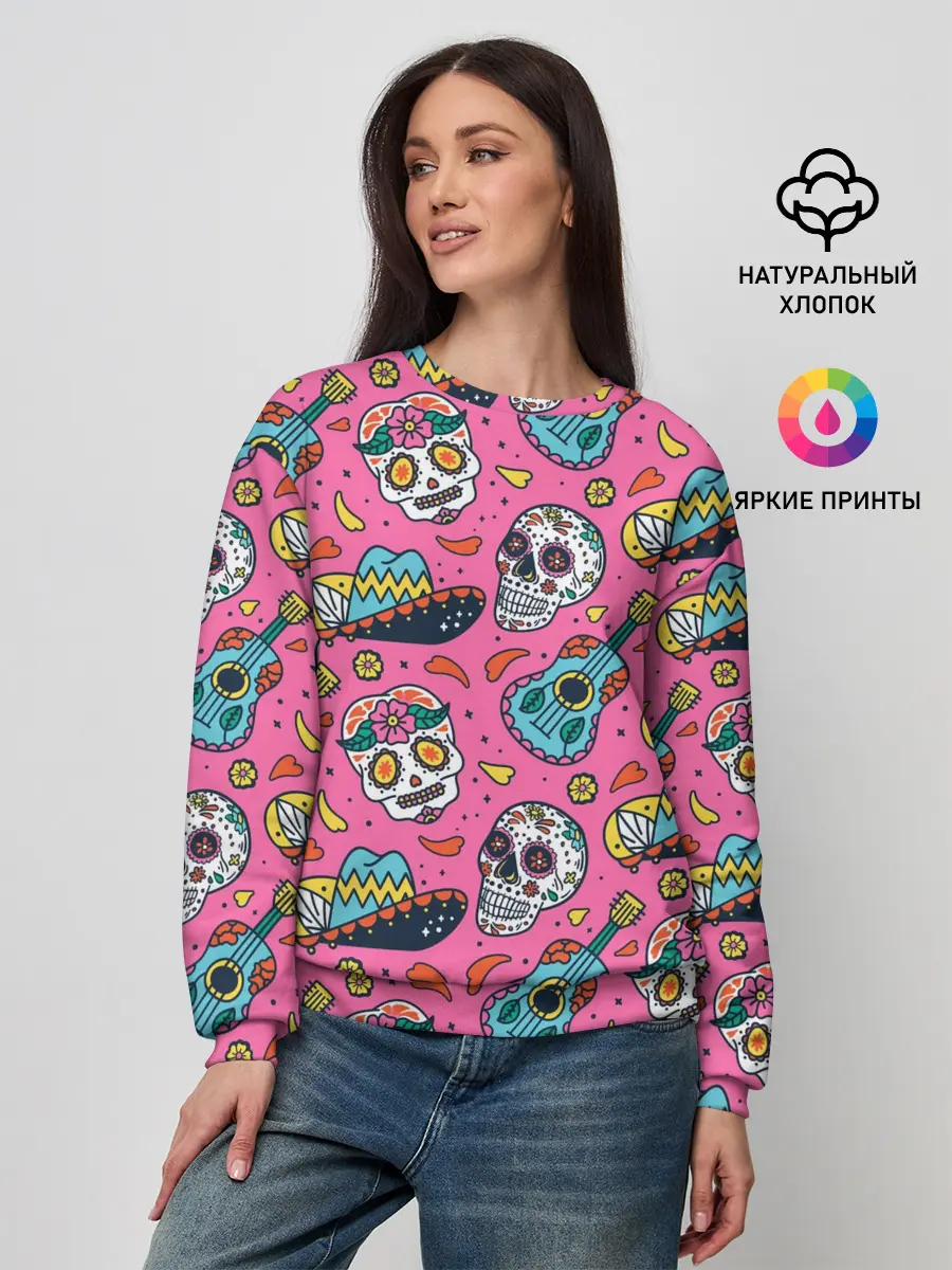 Женский свитшот / День Мёртвых узор из черепов