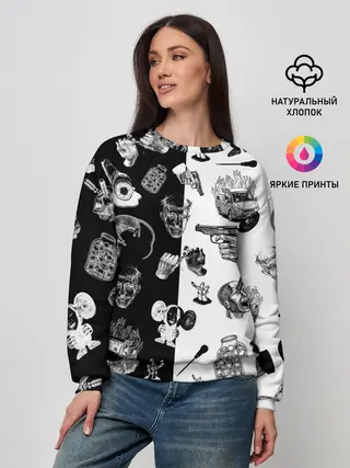 Женский свитшот / КРОВОСТОК ТАТУИРОВКИ ЧБ