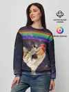 Женский свитшот / Мопс на курице в космосе