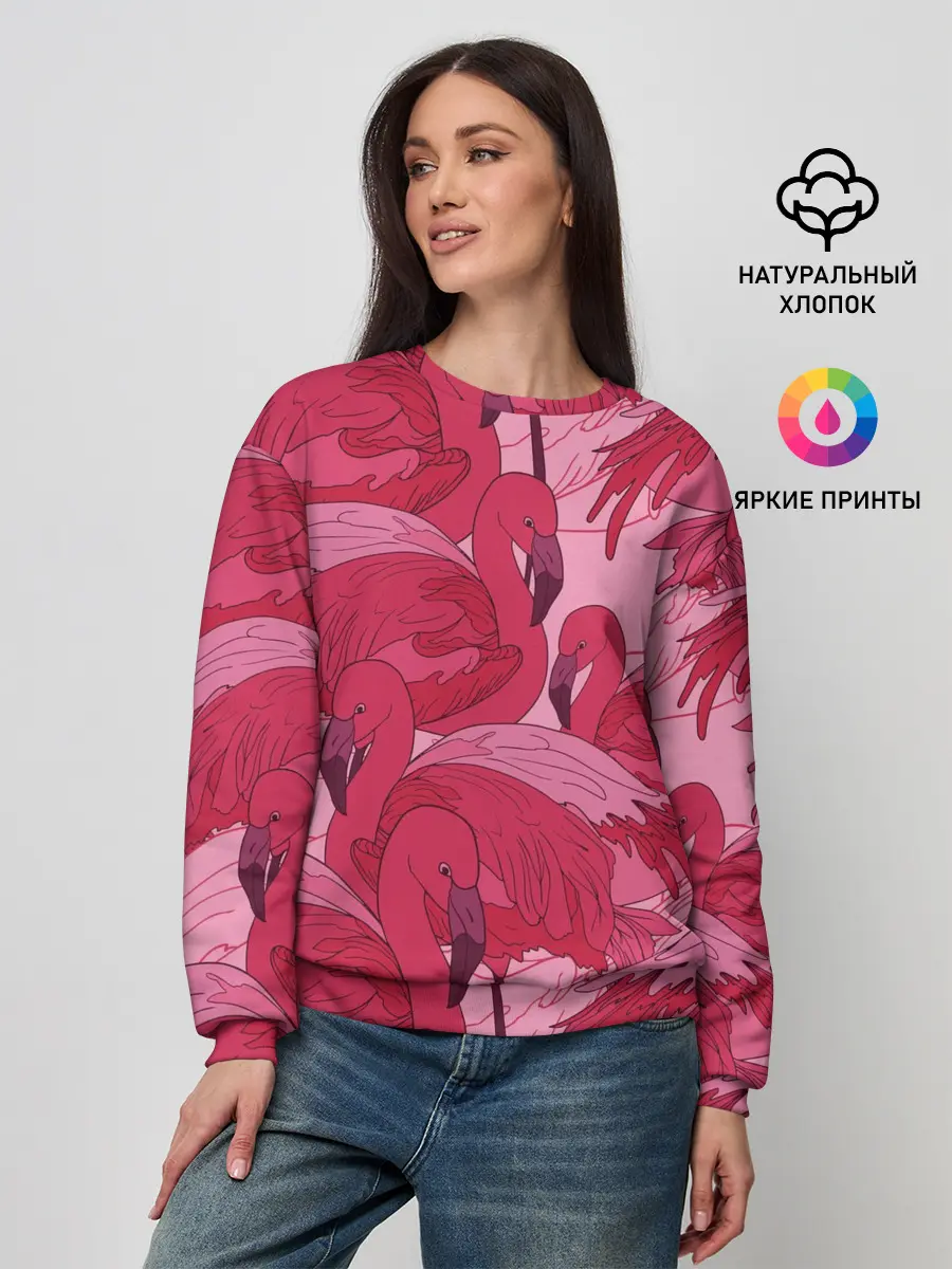 Женский свитшот / розовые фламинго