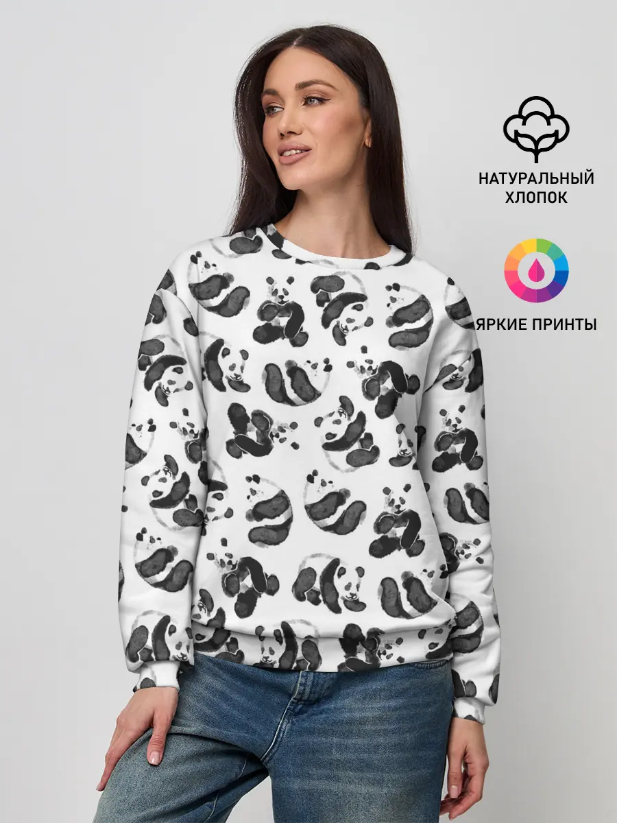 Женский свитшот / Акварельные панды паттерн