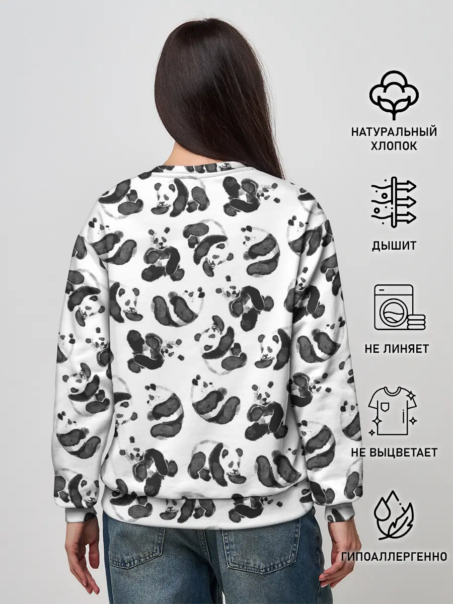 Женский свитшот / Акварельные панды паттерн