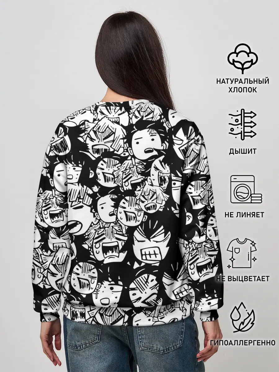 Женский свитшот / DEMON SLAYER / ЛИЦА / УЗОР