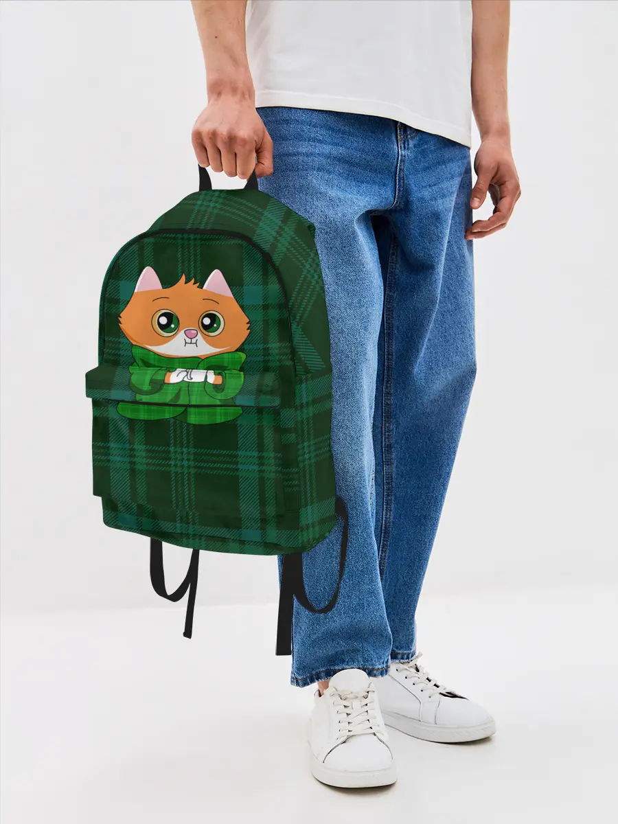 Рюкзак джинсовый / Котёнок в пледе