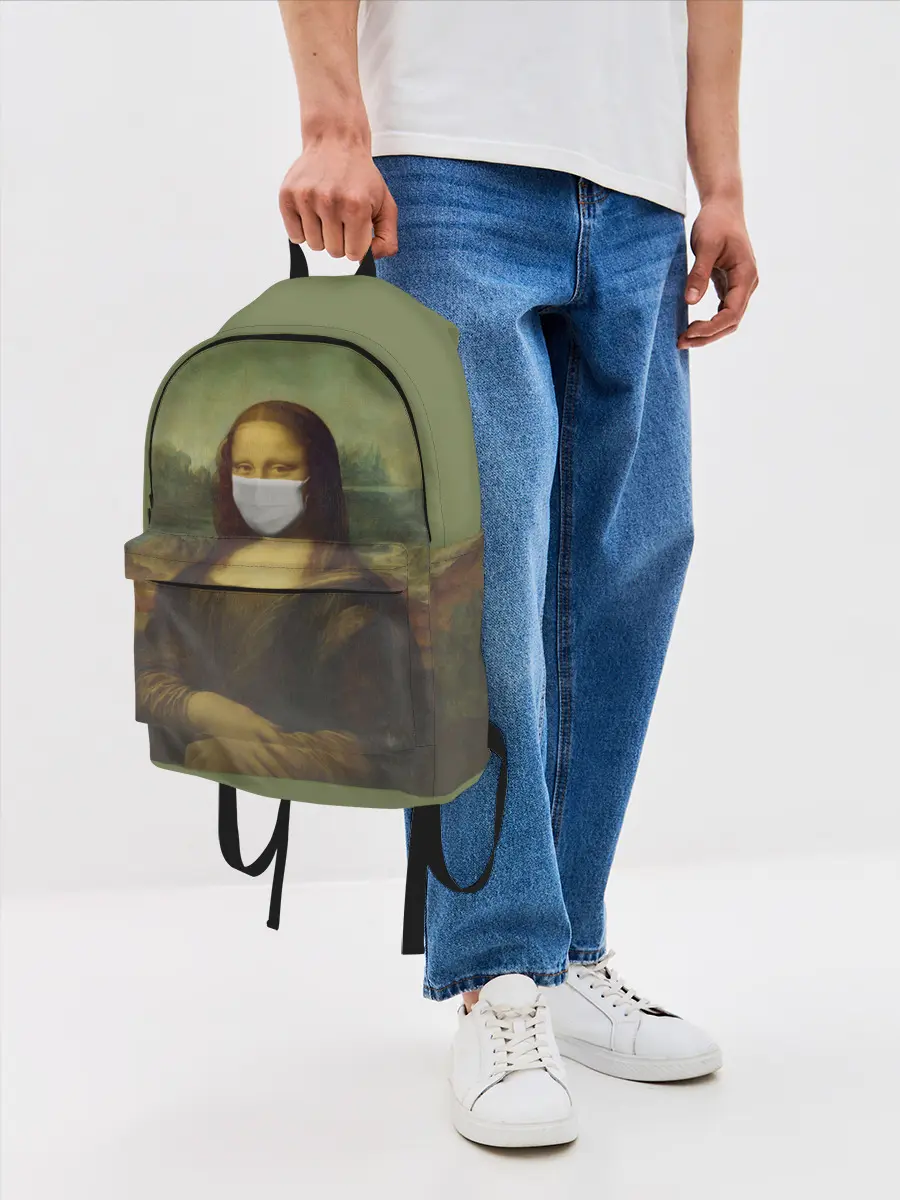 Рюкзак джинсовый / Мона Лиза в маске