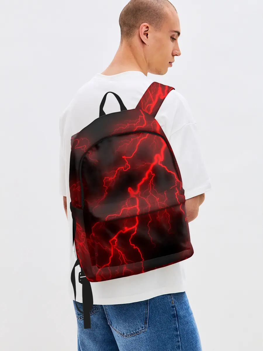 Рюкзак джинсовый / МОЛНИЯ RED NEON