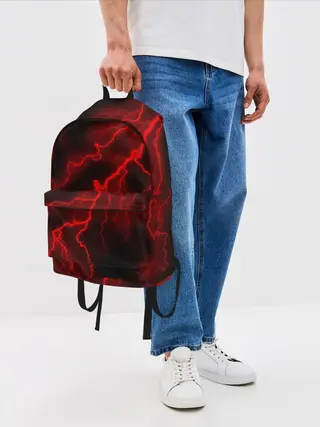 Рюкзак джинсовый / МОЛНИЯ RED NEON