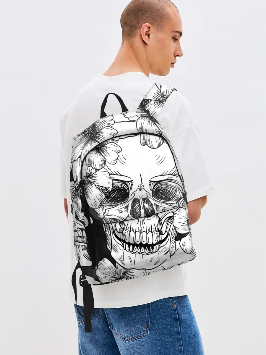 Рюкзак джинсовый / Цветочный череп