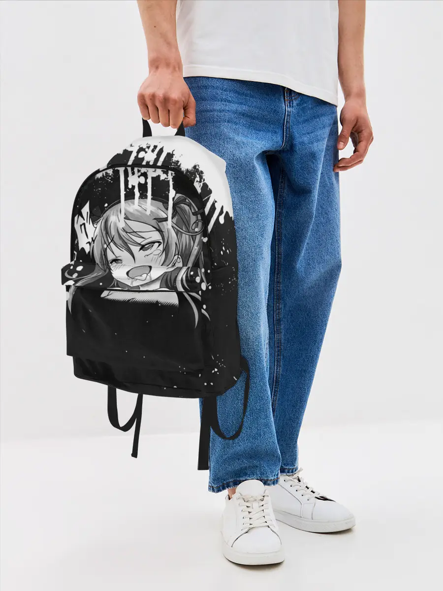 Рюкзак джинсовый / Ахегао лицо чб