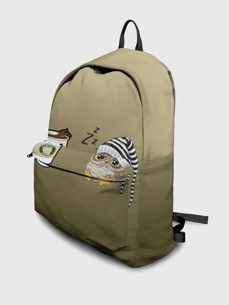 Рюкзак джинсовый / сонная сова и кофе идеальное