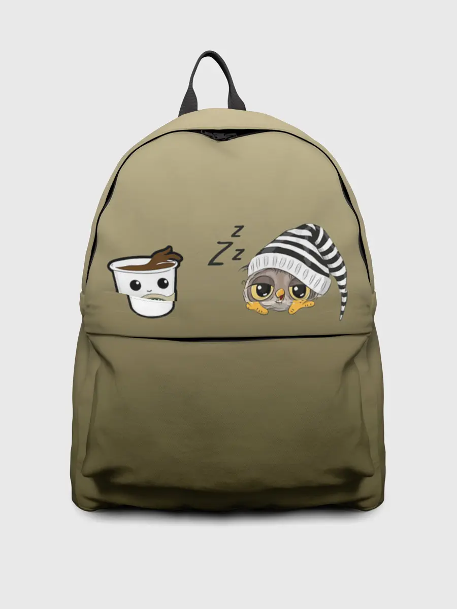 Рюкзак джинсовый / сонная сова и кофе идеальное