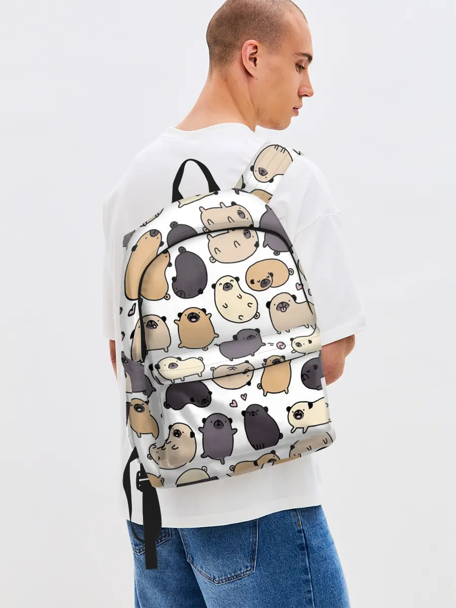 Рюкзак джинсовый / Милые мопсы