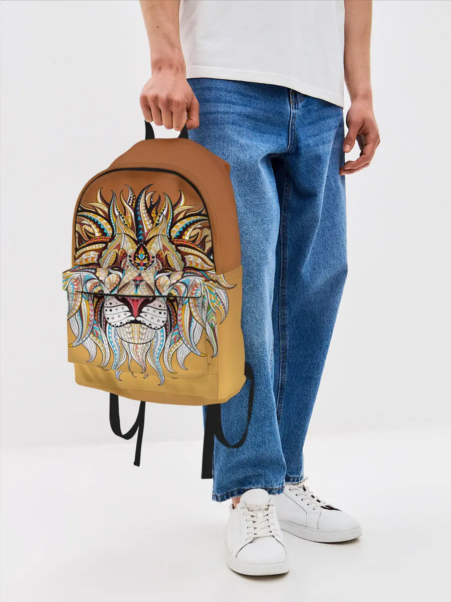 Рюкзак джинсовый / Стилизованный арт ЛЕВ морда
