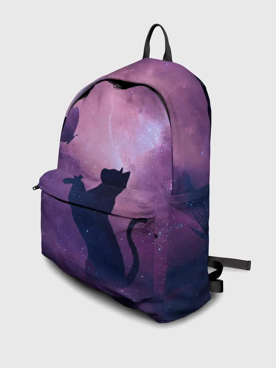 Рюкзак джинсовый / Бабочка кот силуэт фиолетовый