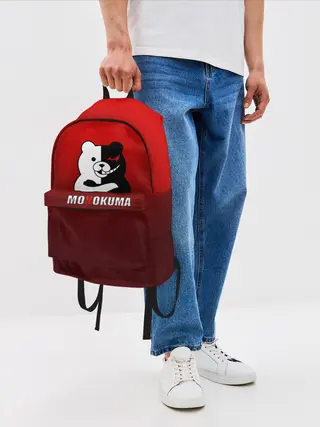 Рюкзак джинсовый / monokuma на красном градиенте