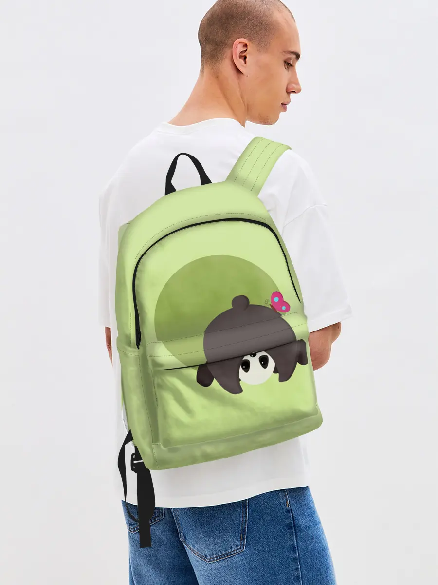 Рюкзак джинсовый / Прикольная панда с бабочкой