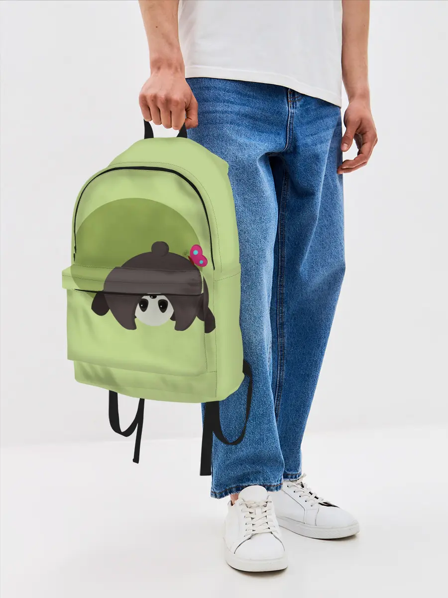 Рюкзак джинсовый / Прикольная панда с бабочкой