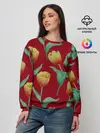 Женский свитшот / Тюльпаны на красном фоне