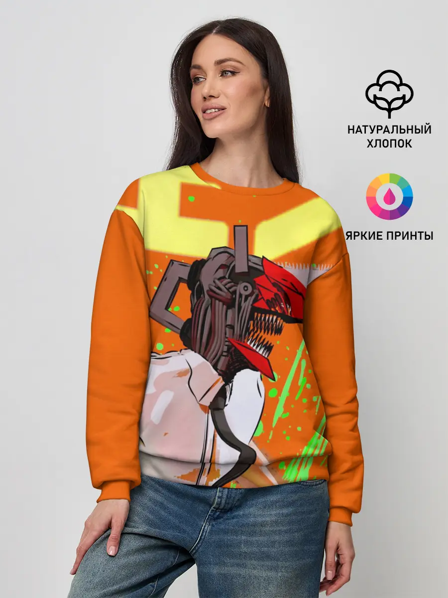 Женский свитшот / Человек-Бензопила на голубом фоне