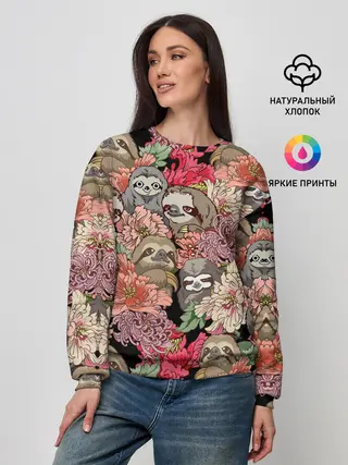 Женский свитшот / Ленивец & Цветочки