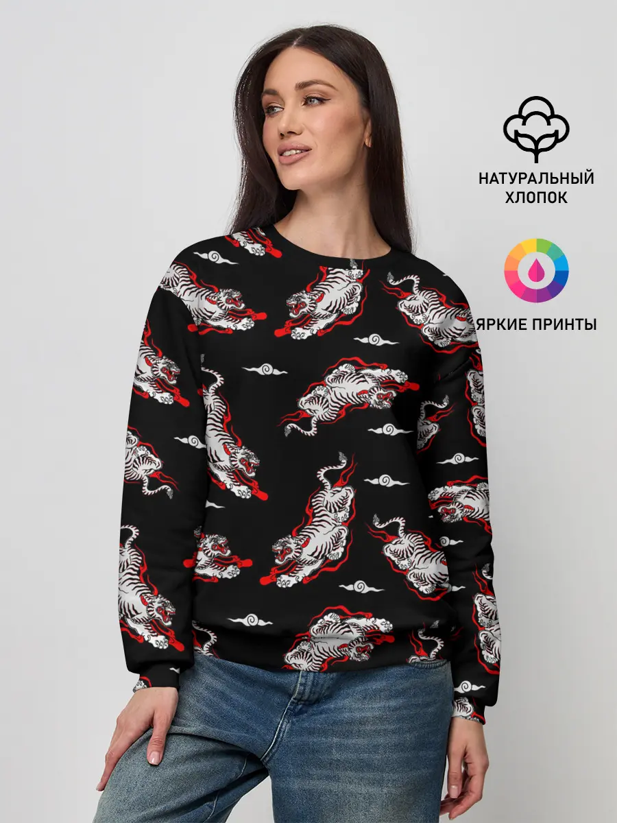 Женский свитшот / Японский стиль - тигры