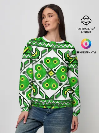 Женский свитшот / Славянский Узор Зеленый