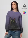 Женский свитшот / черный кот на фиолетовом
