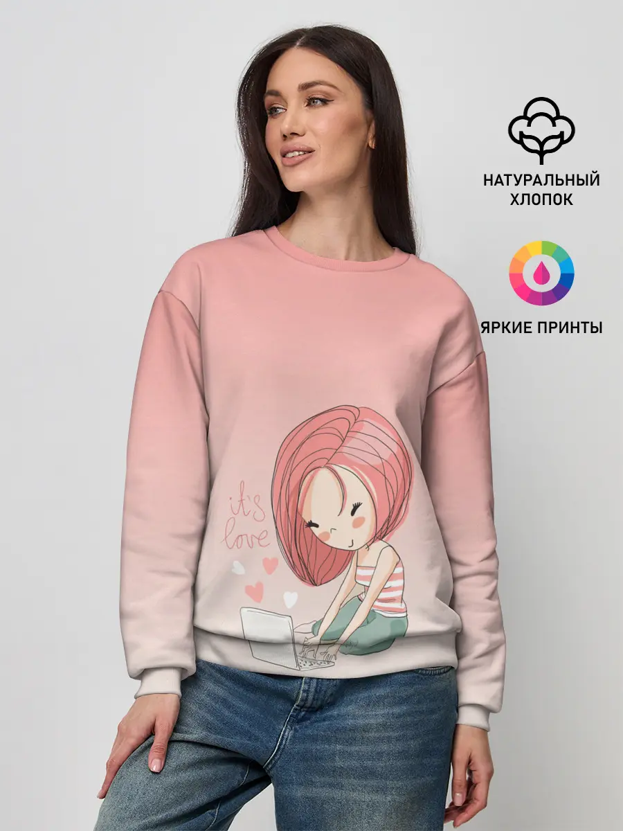 Женский свитшот / влюбленная девушка ноутбук