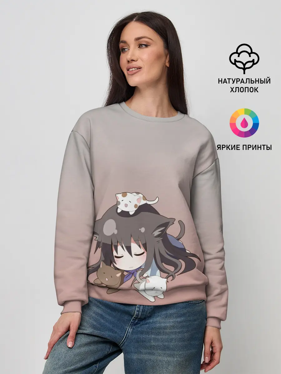 Женский свитшот / малышка спит ушки котики