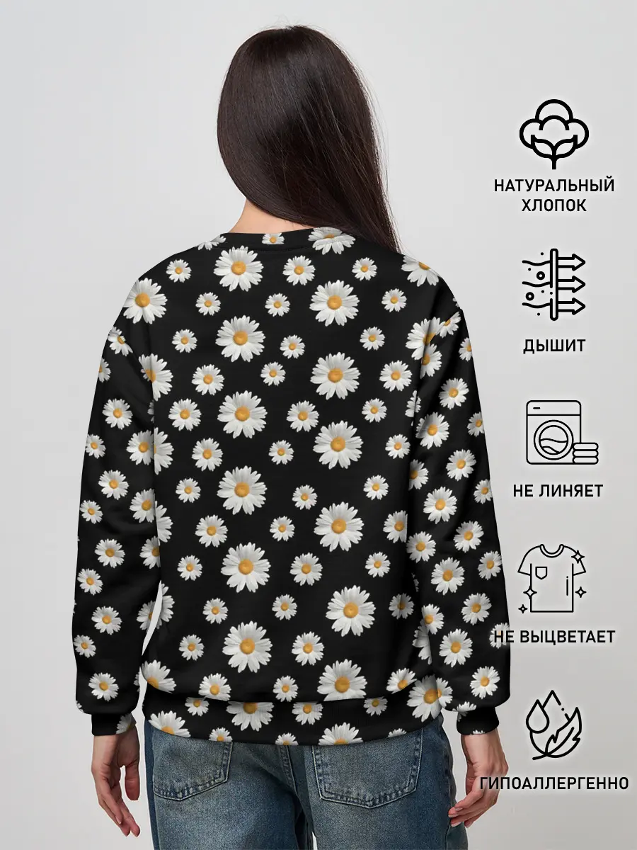 Женский свитшот / Ромашки на чёрном