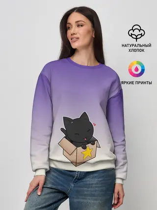 Женский свитшот / черный котенок в коробке