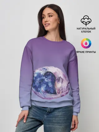 Женский свитшот / кот звездное небо спит