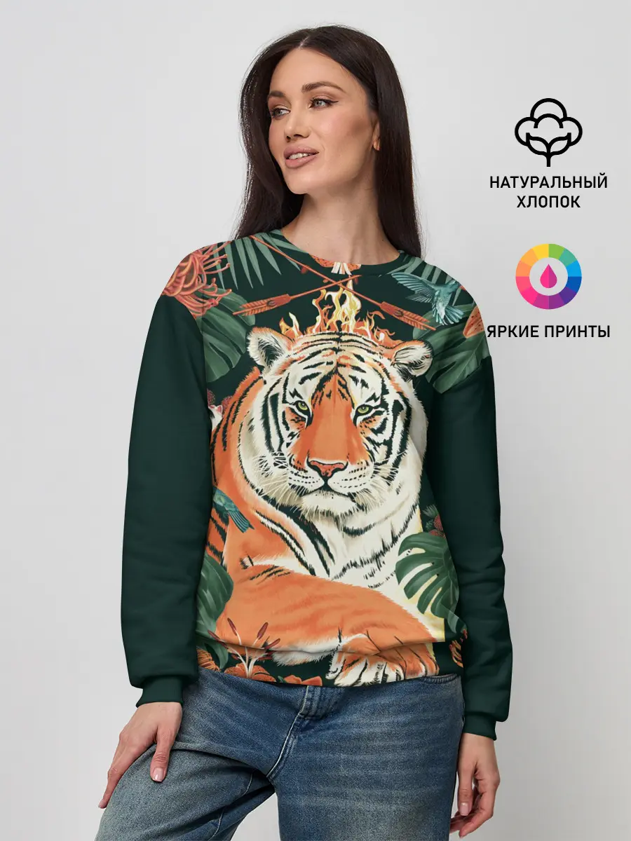 Женский свитшот / Огненный Тигр в Цветах