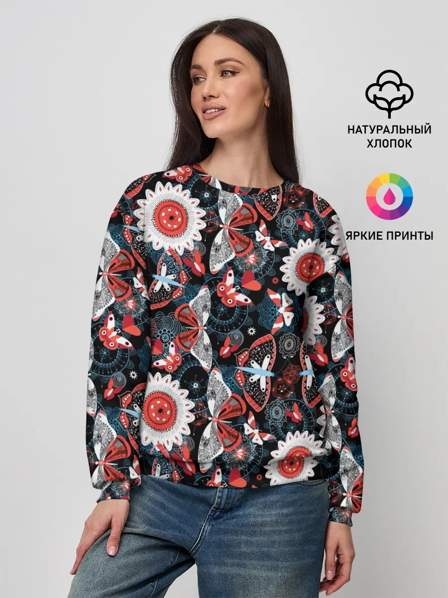 Женский свитшот / Паттерн из Бабочек с Цветами