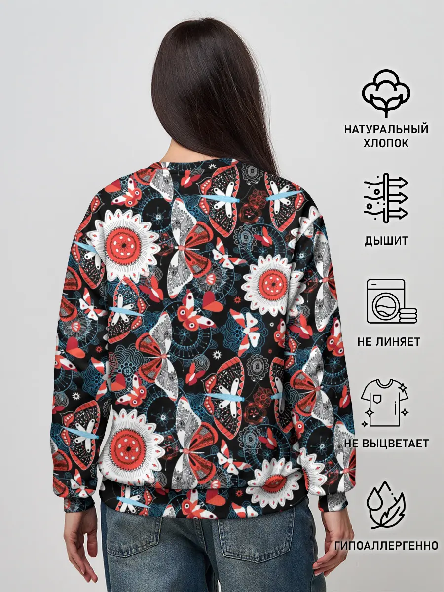 Женский свитшот / Паттерн из Бабочек с Цветами