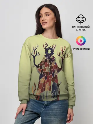 Женский свитшот / лесной волшебник акварель