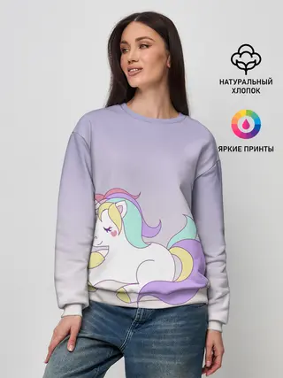 Женский свитшот / единорожек на фиолетовом