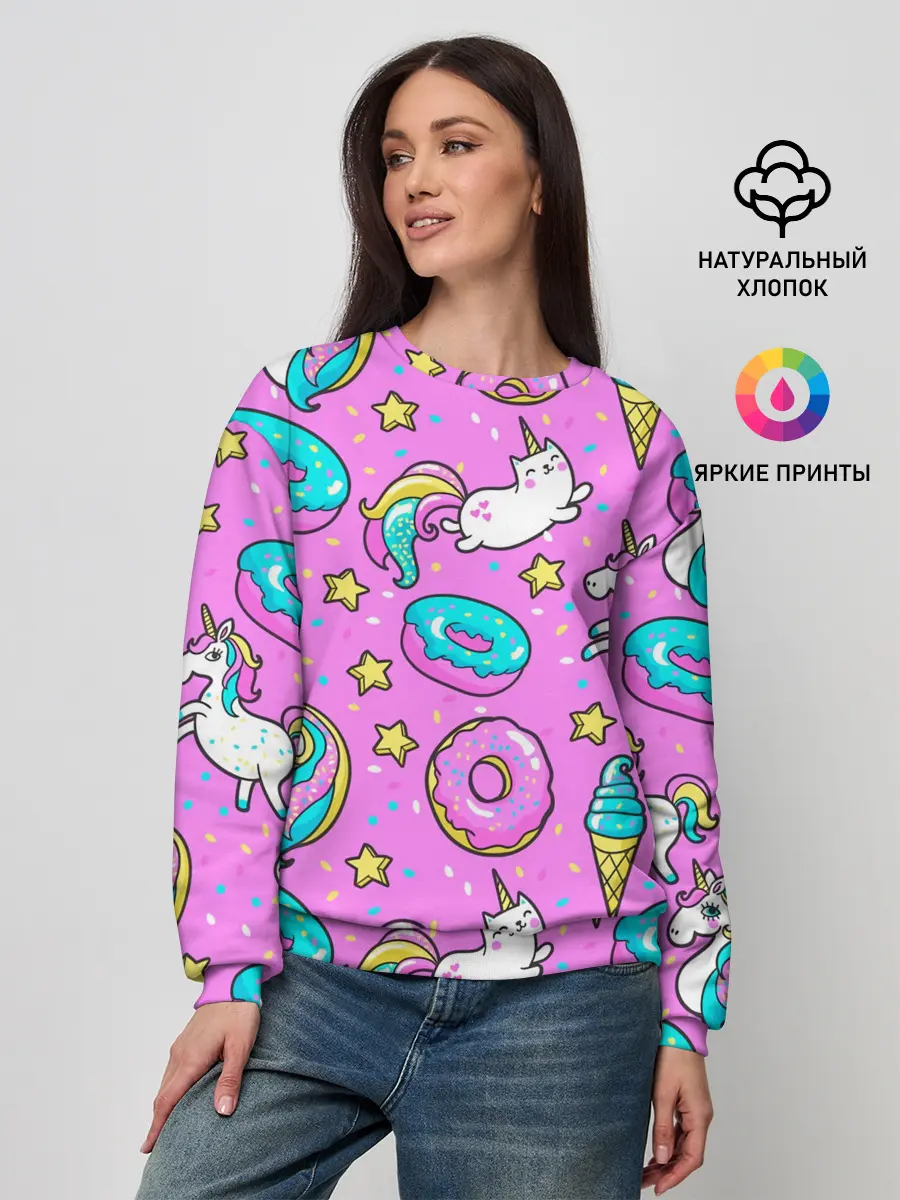 Женский свитшот / Единороги с пончиками
