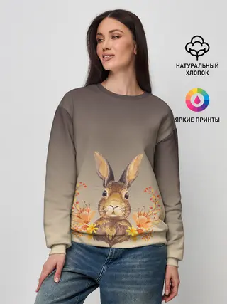 Женский свитшот / заяц в цветочках