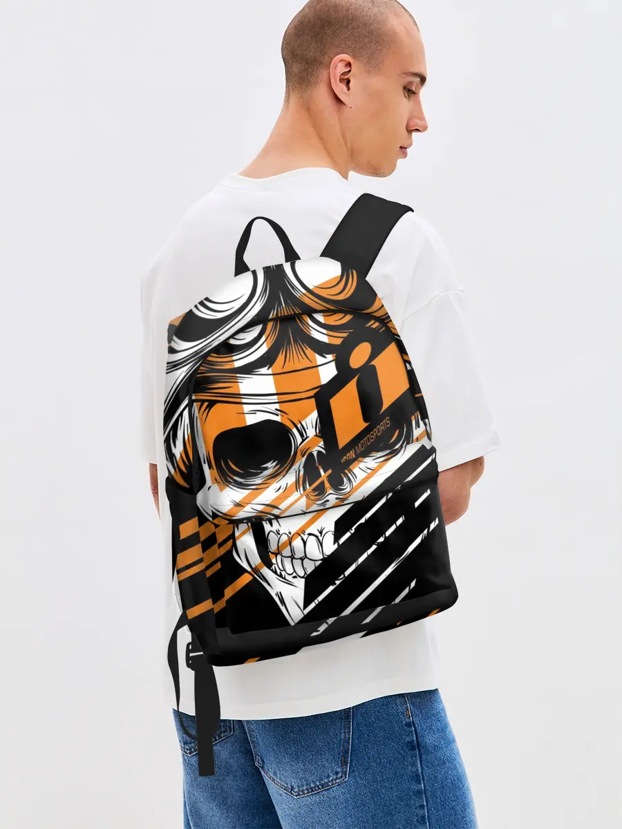 Рюкзак джинсовый / Череп Icon оранжевый