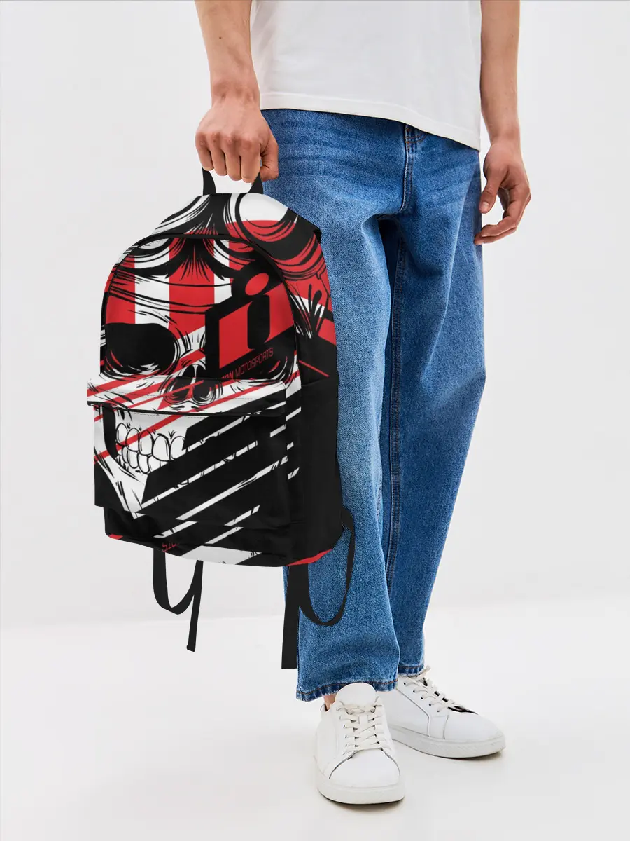 Рюкзак джинсовый / Череп Icon красный