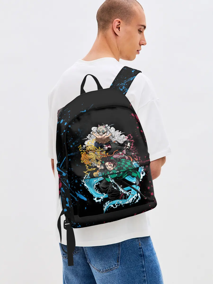 Рюкзак джинсовый / Kimetsu no yaiba красносиние брызги