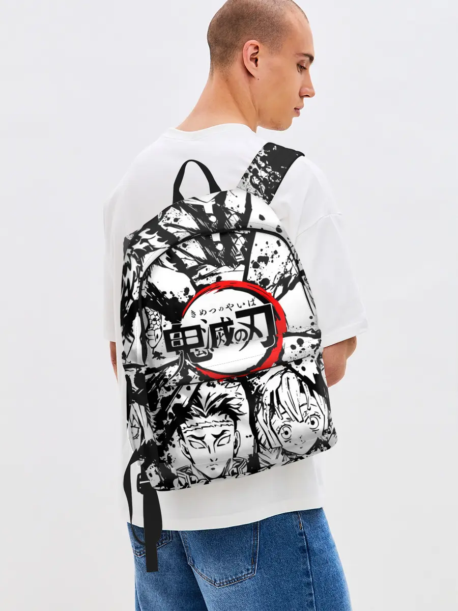 Рюкзак джинсовый / Kimetsu no yaiba чернобелый коллаж